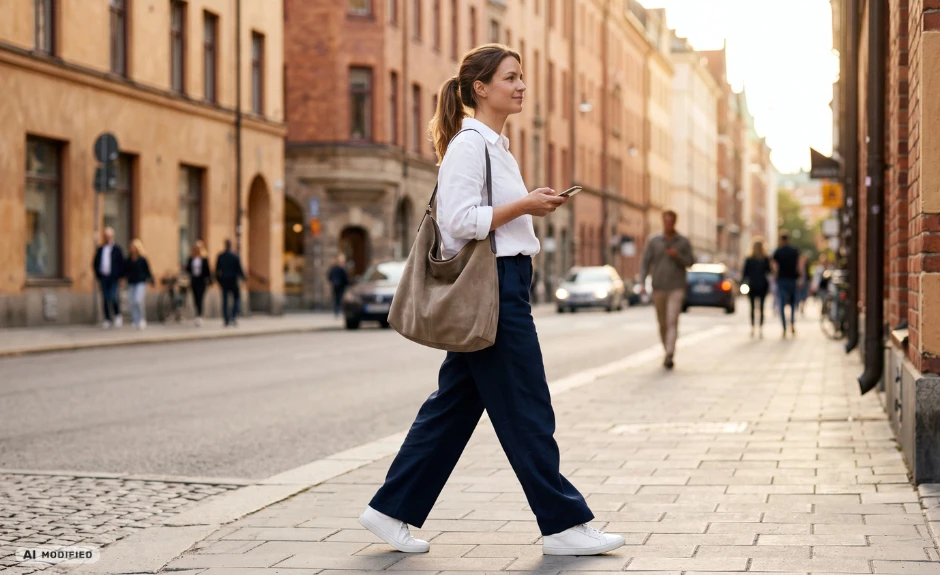 donna camminando per strada con il cellulare in mano