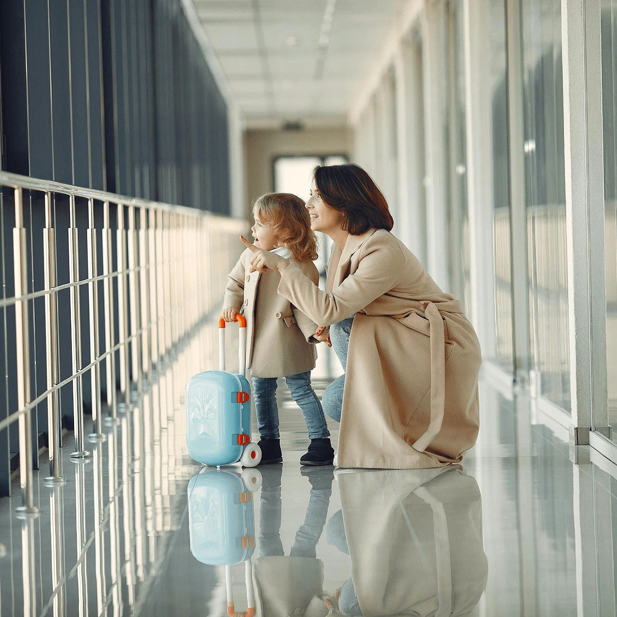 woman and child in airport